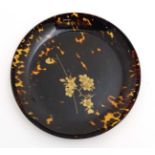 A c.1900 oriental blonde tortoiseshell plate with shibayama like gilt inlay.