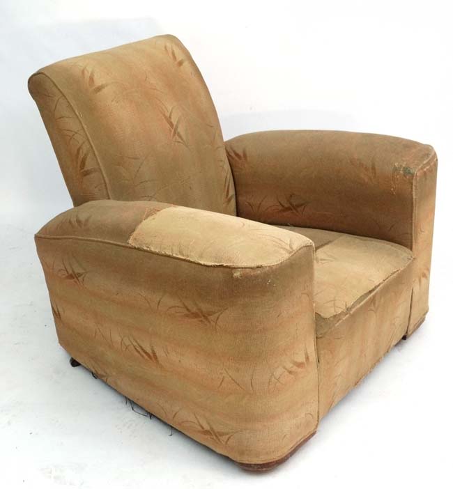 A pair of Art Deco cloth upholstered club armchairs. - Image 7 of 10