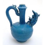 A Chinese blue dragon teapot , decorated with 5 clawed dragons ,