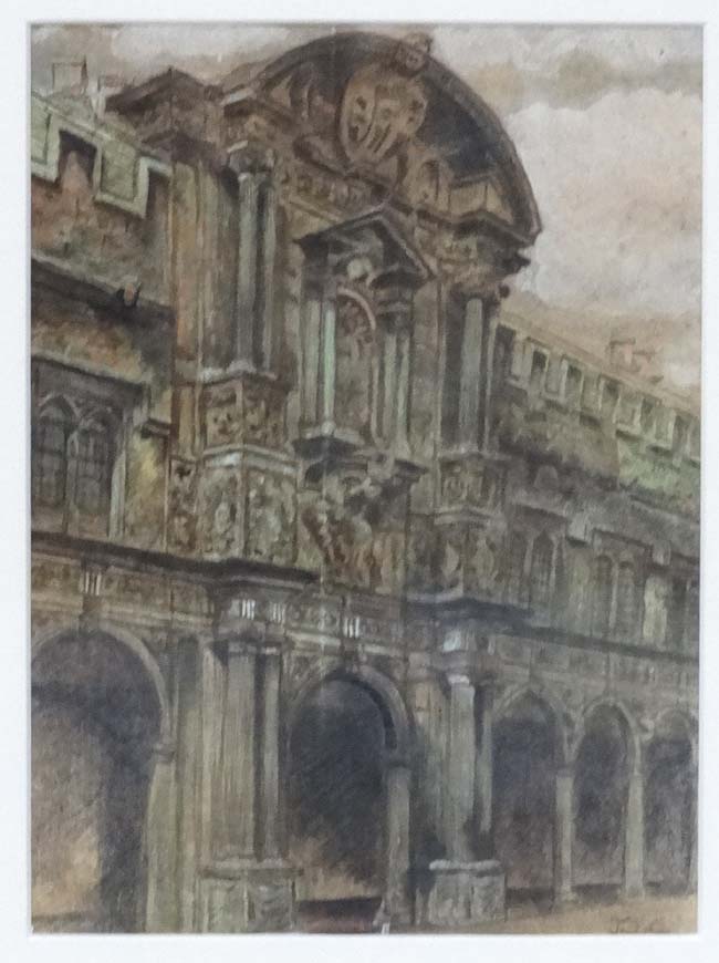 JJC early- mid XX, Pencil , gouache and watercolour, Italian Renaissance building, - Image 3 of 5