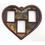 American Folk Art soldier / sailors Valentine : the tryptic pierced hand painted and carved heart