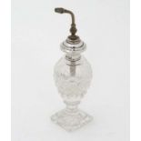 A cut glass scent bottle / atomiser with silver mount marked ' Sterling Silver' maker R.P.