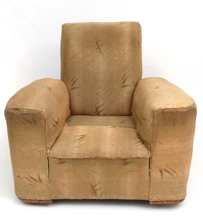 A pair of Art Deco cloth upholstered club armchairs. - Image 2 of 10