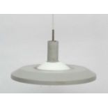 Vintage Retro : A Danish pendant lamp, type 4756 with grey livery , white glass under section ,