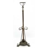 Arts and Crafts Telescopic Oil Standard Lamp : a brass and copper three footed base having