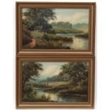 H Parker early XX, Oil on board , a pair, Country landscape vistas Signed lower left.
