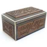 A 19thC Anglo - Indian carved sandalwood and micromosaic Vizagapatam 2-section tea caddy,