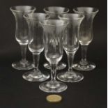 A set of 6 glass pedestal sherry schooners / glasses 4 1/4" high CONDITION: Please