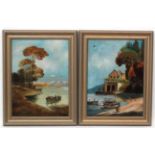 AJ Jansen Antwerp '29, Oil on canvas , a pair , Italian lake scenes, Signed etc. lower left.