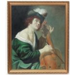 Posselli Continental School XX, Oil on canvas, Renaissance figure playing a cello,