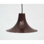 Vintage Retro : A Danish pendant lamp, with brown outer livery and white under ,