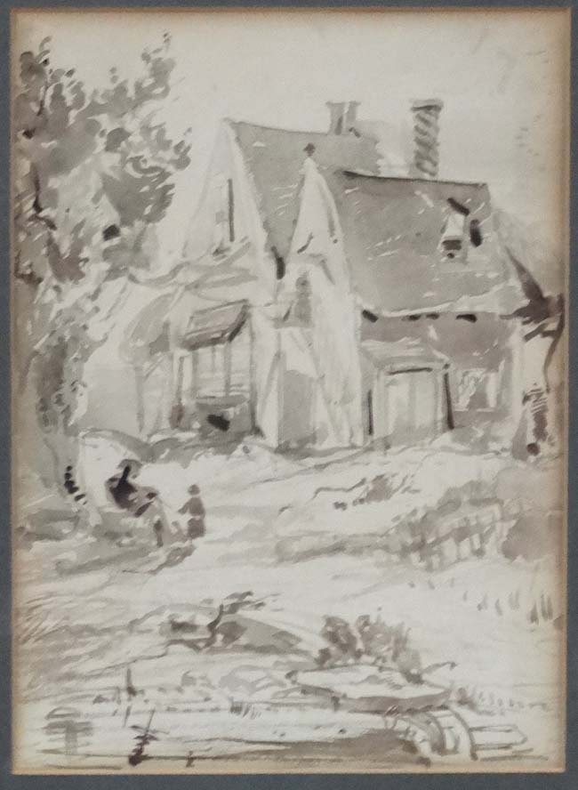 XVIII-XIX English School, Grisaille watercolour, House in the country. - Image 3 of 5