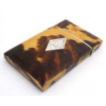 A 19thC blonde tortoiseshell hinged card case,