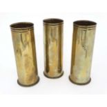 Militaria : A collection of three WWI Imperial German Army Feldcanone shell casings (inert) ,