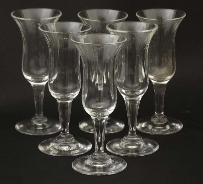 A set of 6 glass pedestal sherry schooners / glasses 4 1/4" high CONDITION: Please - Image 4 of 4