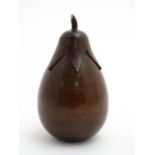 An old Pear formed stained fruitwood tea caddy ( with cap ) and containing old black tea,