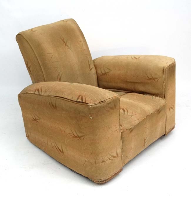 A pair of Art Deco cloth upholstered club armchairs. - Image 10 of 10