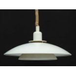 Vintage Retro :a Danish Belid type T910 Rise and Fall Pendant lamp / light of white liveried