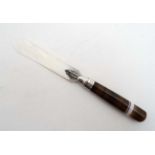 A 19thC white metal, banded agate and mother of pear paperknife.