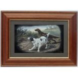 SPA XX, Oil on plastic panel, Setter dogs working , Signed lower right, 5 1/4 x 9 1/8",