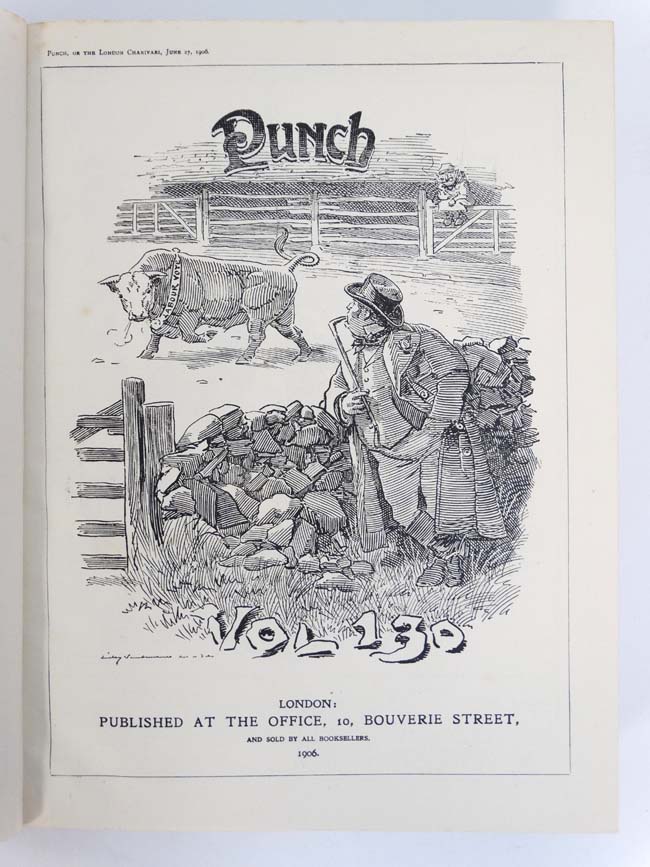 Books: Two volumes of '' Punch '' to include volume 128 for the year 1905 and 130 for the year 1906 - Image 6 of 6