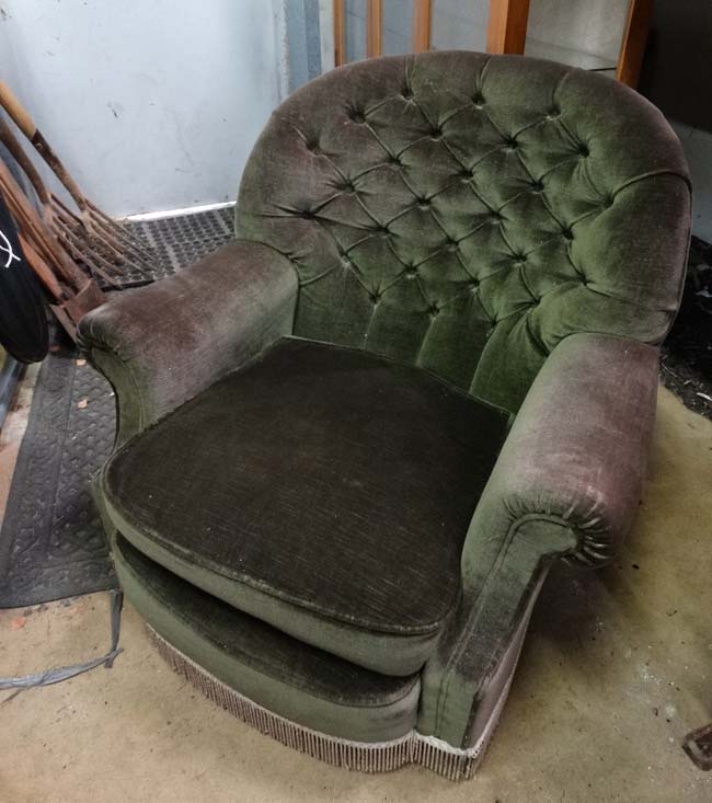 Green button back chair