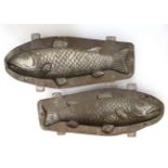 Kitchenalia : An early / mid 20thC double Trout fish chocolate / mousse mould, one numbered 8710.