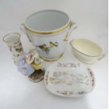 Early 19th C cream ware small tureen 1830s porcelain spill vasse painted in flowers and birds,