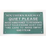 A 21stC painted cast metal Southern Railway 'Quiet' sign,