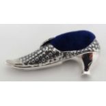 A silver Victorian style shoe pin cushion CONDITION: Please Note - we do not make