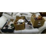 4 boxes of assorted miscellaneous items to include ceramics, glass, foot pump,