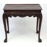 An 18thC Georgian mahogany silver table with carved frieze and ball and claw legs 32" wide x 23"