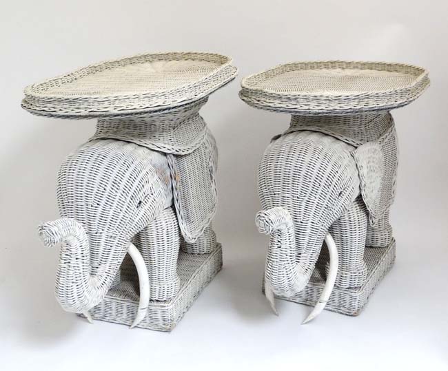 A pair of Lloyd Loom style novelty elephant formed occasional tables. - Image 6 of 8