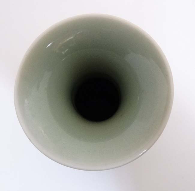 A small Chinese celadon green twin handled bud vase, - Image 4 of 4