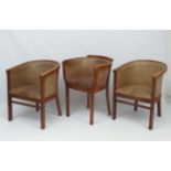 Art Deco : a set of three (2 +1 ) stained beech ( to look like oak) framed tub chairs with faux