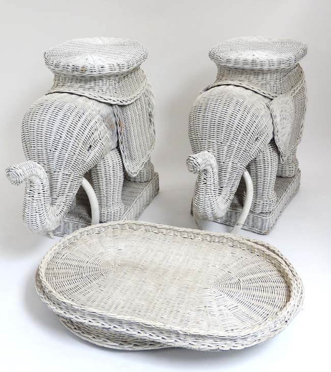 A pair of Lloyd Loom style novelty elephant formed occasional tables. - Image 7 of 8