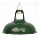 Vintage Industrial : a Green Enamel light Shade and bayonnet fitting ,