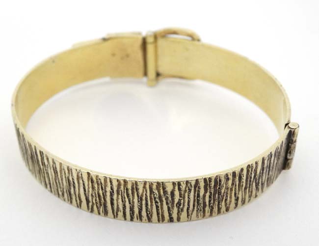 A silver gilt bracelet / bangle formed as a belt with buckle etc. - Image 5 of 5