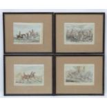 Hy Alken 1824, A set of 4 hand coloured original lithographs, ' Fox Hunters Toast ', ' Fox Hunting .