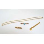 Assorted 9ct jewellery to include an 18” long necklace , a child's bracelet approx.