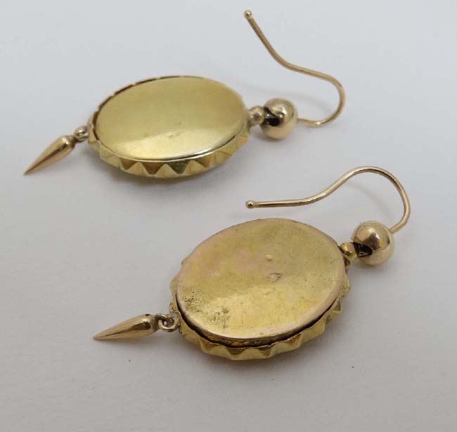 A pair of gilt metal drop earrings set with diamonds 1 ½” long CONDITION: Please - Image 2 of 3