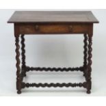 A 17thC / 18thC walnut peg jointed side table with faux frieze drawer 31 1/2" wide x 21 3/4" deep