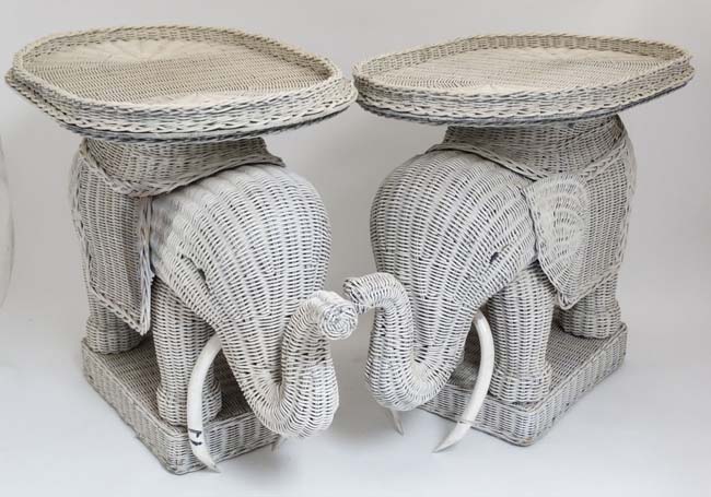 A pair of Lloyd Loom style novelty elephant formed occasional tables. - Image 5 of 8