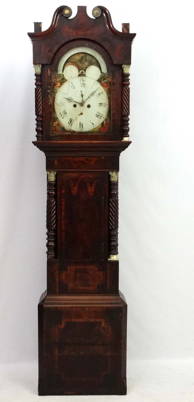 Longcase Clock : an Indistinctly signed early 19thC 14" breakarch painted dial with rolling moon, - Image 10 of 14