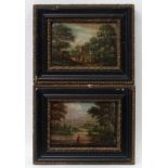 Late XVIII English School, Oil on copper, a pair, Small landscapes,