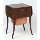 A Georgian ladies Rosewood sewing and work box table 30 1/2" high x 18 1/4" deep x 39 1/2" wide