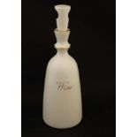 Kitchenalia : a Carlton ware ceramic decanter in white and gilt livery marked ' Wine ' to side,