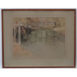 Indistinctly Signed c.1880, Watercolour and pen ink, Wooded river scene, Signed ' ...