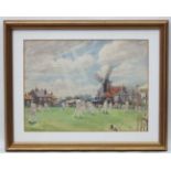 William Ongley Miller 1947, Watercolour and pencil, Cricket on the village Green,