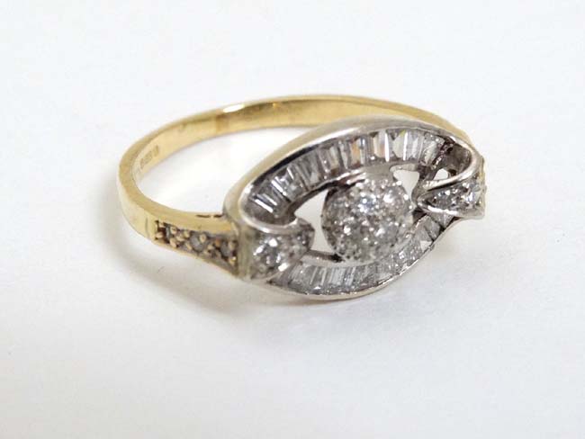 An 18ct gold ring set with baguette and chip set diamonds CONDITION: Please Note - - Image 4 of 4